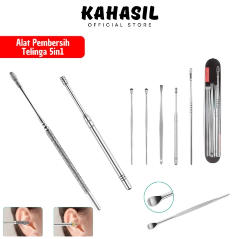 KAHASIL - Korek Kuping Alat Pembersih Telinga Set isi 5 Stainless Steel KMJ036